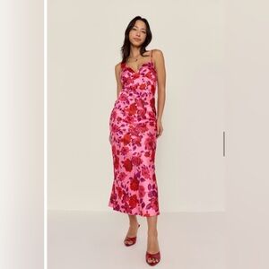 Floral Pink and Red Midi Dress